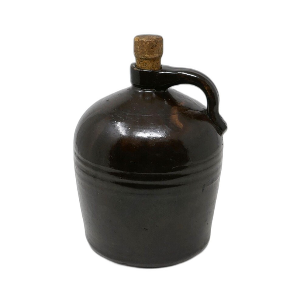 Brown Stoneware Whiskey Jug Crock with Cork
